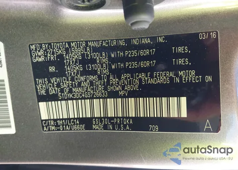 2016 Toyota Sienna Xle Premium 8 Passenger из США, поврежденный, VIN 5TDYK3DC4GS726633